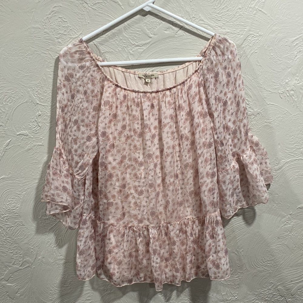 Via Signoria Lightweight Pink Silk Floral Top Size Medium